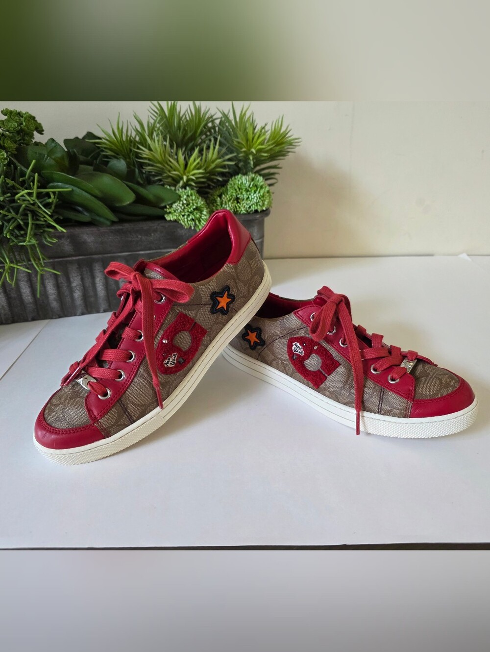 Coach Porter Signature Sneakers Khaki Red Womens Size 8.5M - Picture 13 of 13